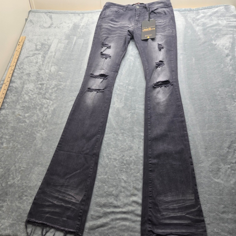 Y2K Copper Rivet Mens Size 30/39 Gray Distressed Stacked Jeans Slim Fit NEW NWT